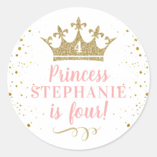 Sticker Rond Princess Party Gold Crown Favonalized Favonalized