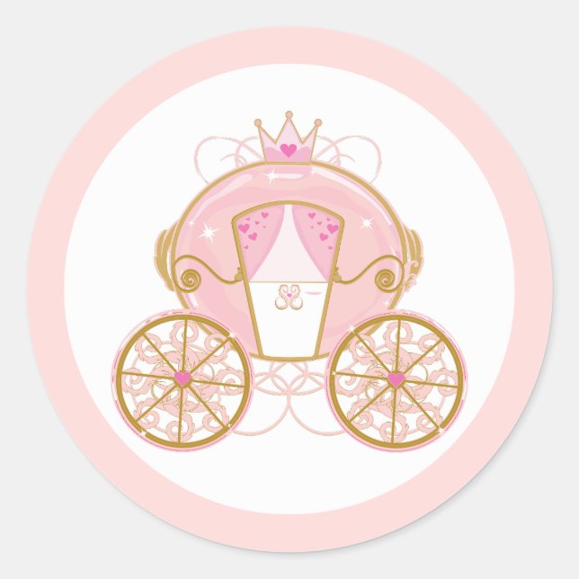 Sticker Rond Princess Royal Carriage Pink & Gold fête d'anniver (Devant)