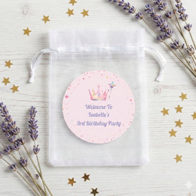 Sticker Rond Princess Royal Crown Pink 3rd Birthday Welcome  (Créateur téléchargé)