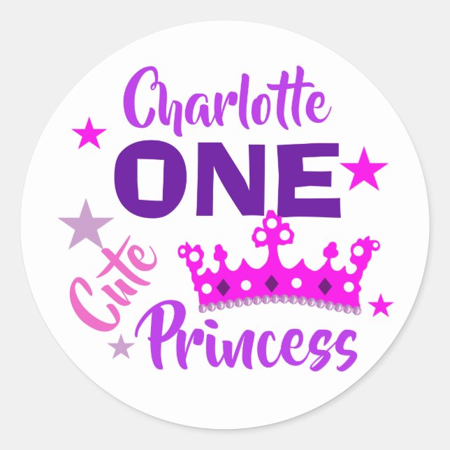 Sticker Rond Princesse 1er Anniversaire Filles mignonnes Person (Devant)