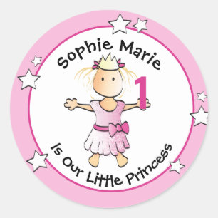 Sticker Rond Princesse 1er Anniversaire Sweet PInk Cute Cartoon
