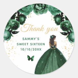 Sticker Rond Princesse à la peau foncée vert foncé Sweet Sixtee