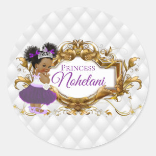 Sticker Rond Princesse africaine violette   Élégant blanc et or