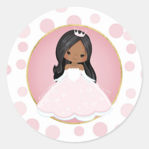 Sticker Rond Princesse afro-américaine rose