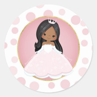 Sticker Rond Princesse afro-américaine rose