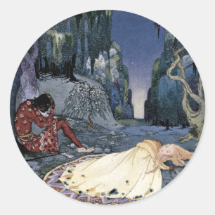 Sticker Rond Princesse Asleep dans la forêt