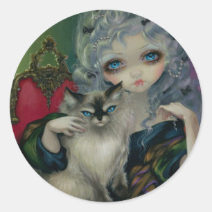 Sticker Rond "Princesse avec l'autocollant d'un chat de