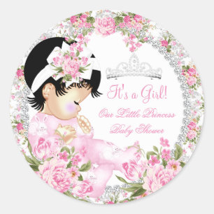 Sticker Rond Princesse Baby Shower Fille Vintage Rose Florale 2