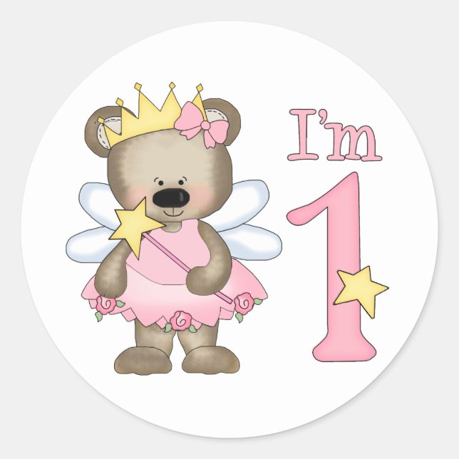 Sticker Rond Princesse Bear 1er anniversaire (Devant)