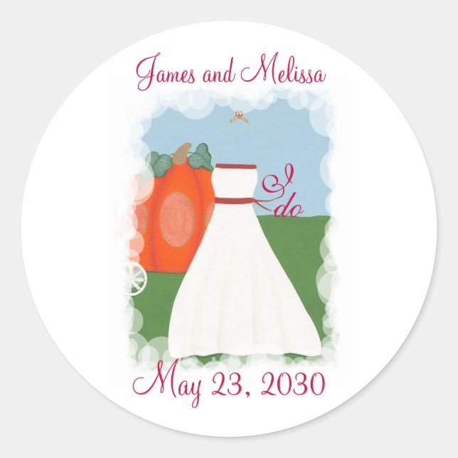 Sticker Rond Princesse Citrouille Enregistrer la date autocolla (Devant)