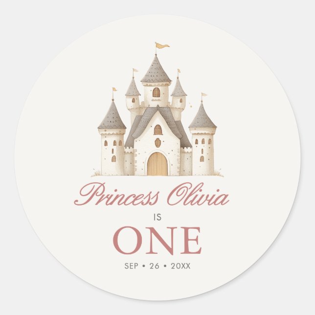 Sticker Rond Princesse Conte de Fée Aquarelle 1er Anniversaire  (Devant)