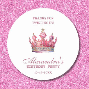 Sticker Rond Princesse Couronne rose Merci d'anniversaire