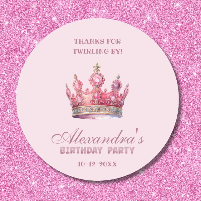 Sticker Rond Princesse Couronne rose Merci d'anniversaire (Créateur téléchargé)