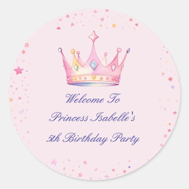 Sticker Rond Princesse Crown Pastel Pink Petite fille Anniversa (Devant)