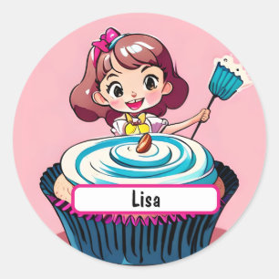 Sticker Rond Princesse Cupcake Avec Aimant De Nametag Personnal