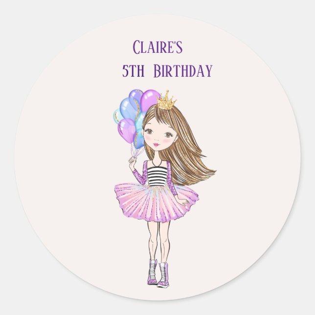 Sticker Rond Princesse de la petite fille Anniversaire (Devant)
