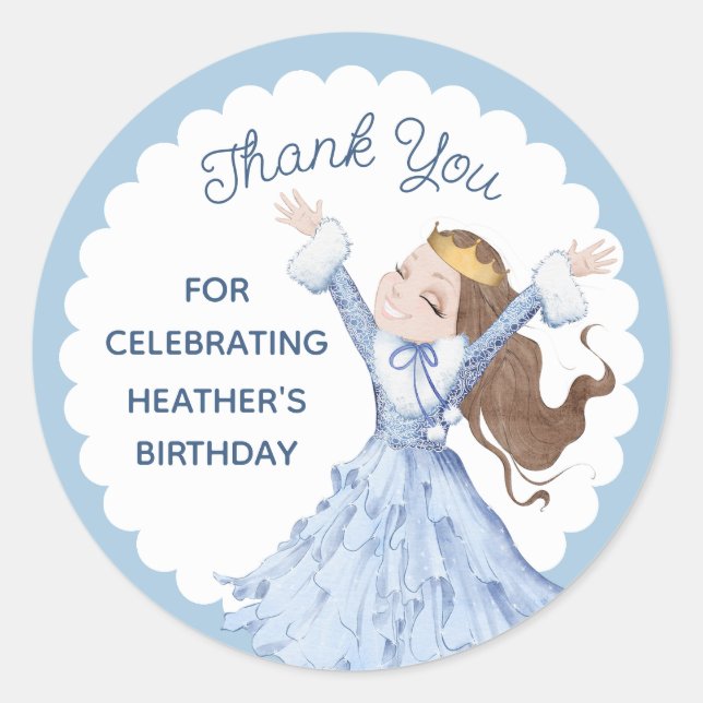 Sticker Rond Princesse d'hiver de neige | Merci d'anniversaire (Devant)