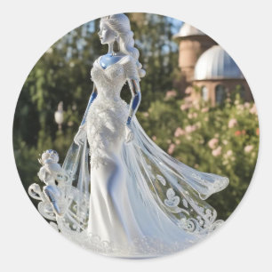 Sticker Rond princesse en verre cristal avec robe blanche