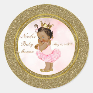 Sticker Rond Princesse Pailletée Or Rose Vintage Tanné Bébé Fil