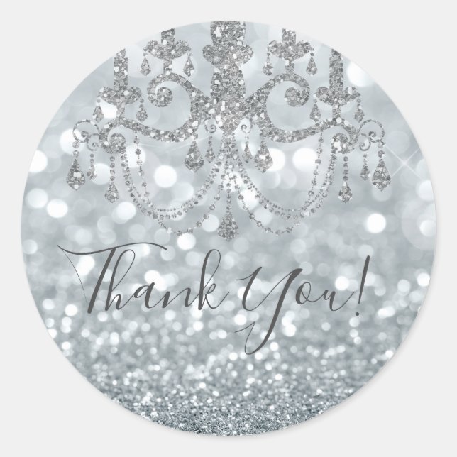 Sticker Rond Princesse Pailletée Silver Sparkle Glamour  (Devant)