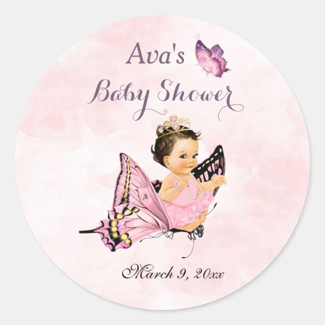 Sticker Rond Princesse Papillon Bébé Fille Rose (Devant)