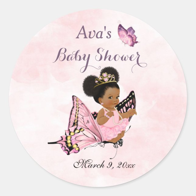 Sticker Rond Princesse Papillon Bébé Fille Rose Classique Rond  (Devant)