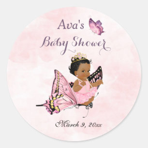 Sticker Rond Princesse Papillon Bébé Fille Rose Classique Rond 