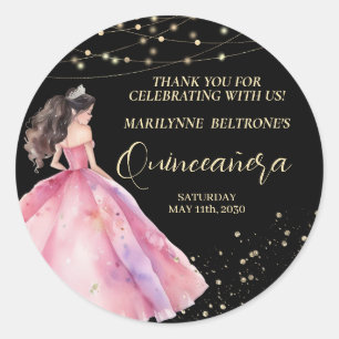 Sticker Rond Princesse Quinceañera Or Rose