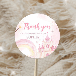 Sticker Rond Princesse rose 4e fête d'anniversaire