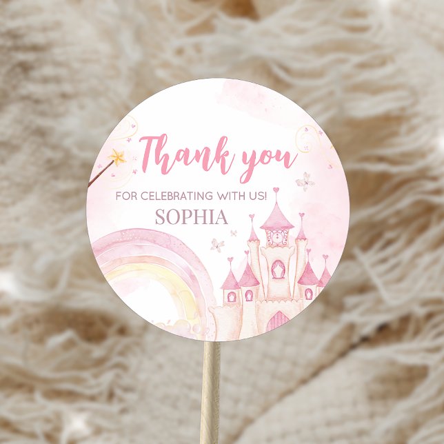 Sticker Rond Princesse rose 4e fête d'anniversaire (Pink Princess 4th Birthday Party Sticker)