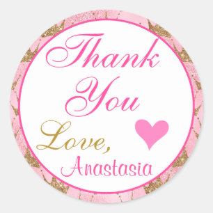 Sticker Rond Princesse Rose et Merci Parties scintillant d'or
