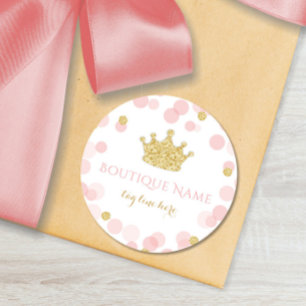 Sticker Rond Princesse rose et paillettes dorées