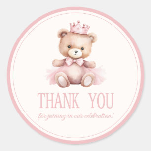 Sticker Rond Princesse rose ours Bébé Baby shower fille