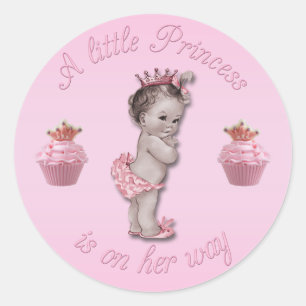 Sticker Rond Princesse rose vintage Baby et douche de petits