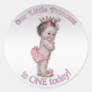 Sticker Rond Princesse vintage Baby un an Anniversaire