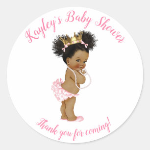 Sticker Rond Princesse vintage (Bébé afro-américain) rose