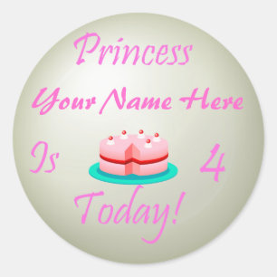 Sticker Rond Princesse (Votre nom) est 4 aujourd'hui