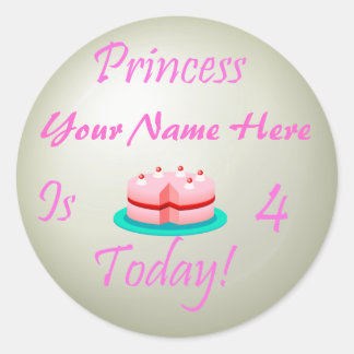Sticker Rond Princesse (Votre nom) est 4 aujourd'hui