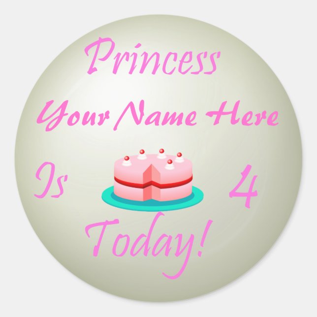 Sticker Rond Princesse (Votre nom) est 4 aujourd'hui (Devant)