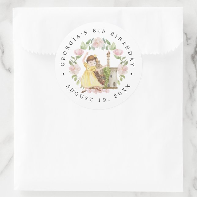 Sticker Rond Princesses, Chevaliers & Dragons Anniversaire Cont (Sac)