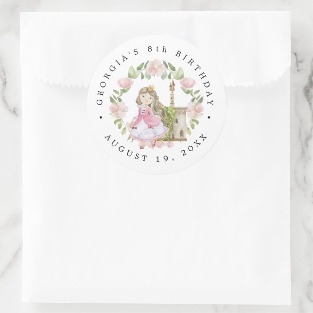 Sticker Rond Princesses, Chevaliers & Dragons Fête d'anniversai (Sac)