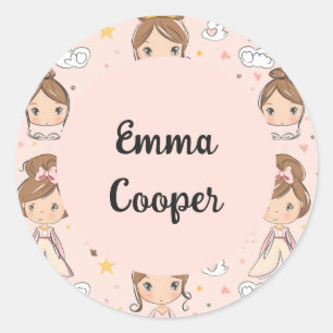 Sticker Rond Princesses & Coeurs Pastels doux Enfants