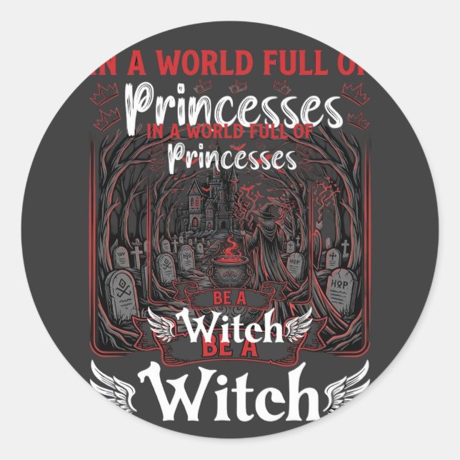 Sticker Rond Princesses Sorcière Halloween Château Chaudron Tom (Devant)