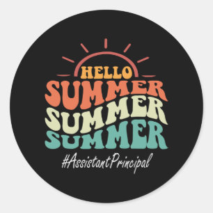 Sticker Rond Principal Dernier Jour De L'École Bonjour Été