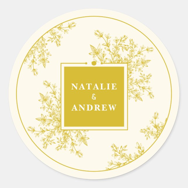 Sticker Rond Printemps Été Fleur sauvage Meadow Couples Mariage (Devant)