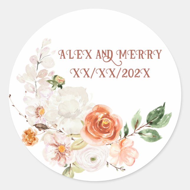 Sticker Rond Printemps été mariage MONOGRAM Bouquet rose (Devant)