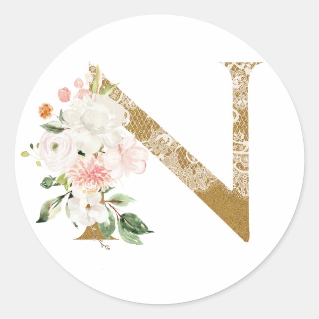 Sticker Rond Printemps été mariage MONOGRAM N (Devant)