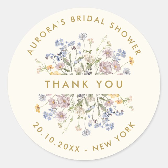 Sticker Rond Printemps Fleur sauvage Meadow Bride douche merci (Devant)