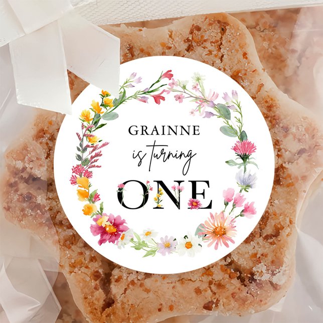 Sticker Rond Printemps Fleur sauvage Première fête d'anniversai (Créateur téléchargé)