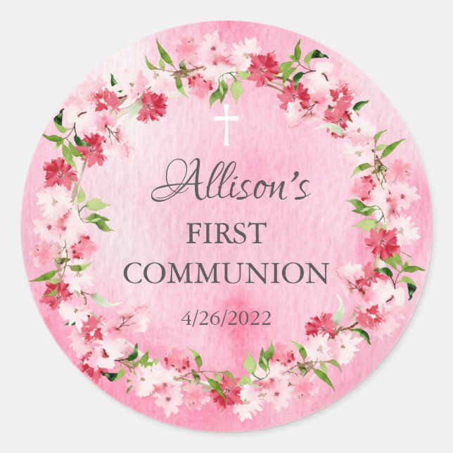 Sticker Rond Printemps fleurit Communion Florale Classic Round  (Devant)